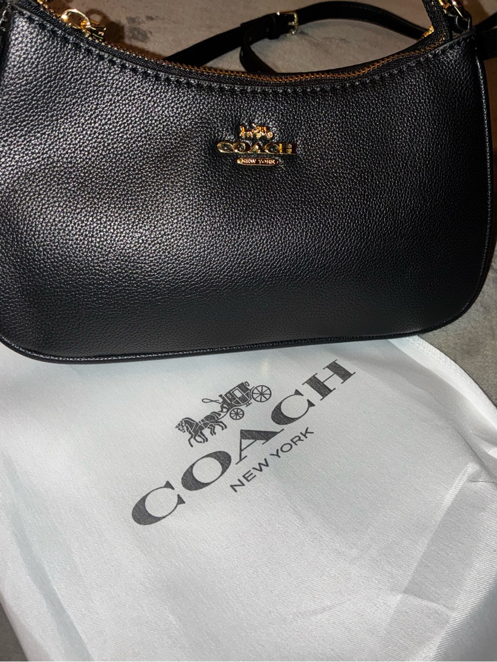 COACH Black Leather Shoulder Bag with Gold Hardware
